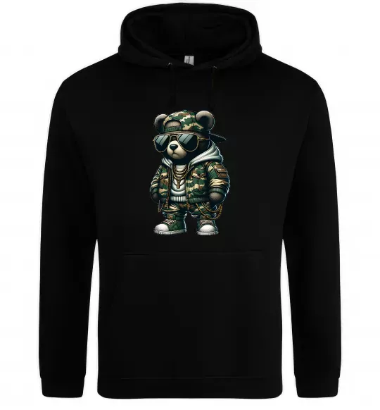 Женская толстовка (худи) Ведмедик в камуфляжі Черный фото