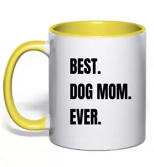 Чашка с цветной ручкой Best dog mom ever Солнечно желтый фото