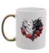 Чашка с цветной ручкой Чорний та білий дракони в трояндах Золото фото