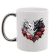 Чашка с цветной ручкой Чорний та білий дракони в трояндах Серебро фото