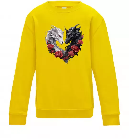 Дитячий світшот Чорний та білий дракони в трояндах Сонячно жовтий фото