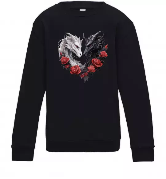 Дитячий світшот Чорний та білий дракони в трояндах Чорний фото