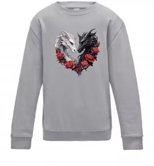 Дитячий світшот Чорний та білий дракони в трояндах Сірий меланж фото