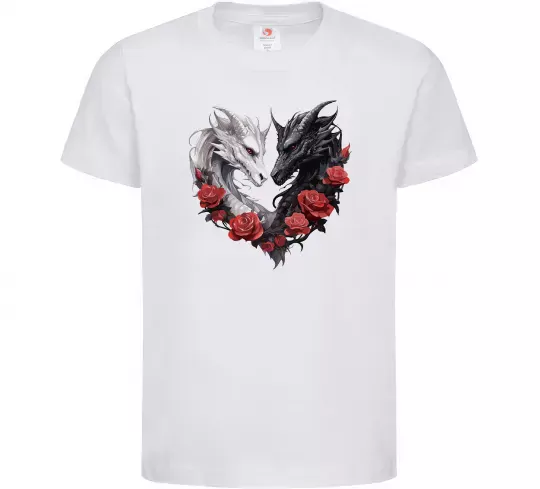 Детская футболка Чорний та білий дракони в трояндах Белый фото