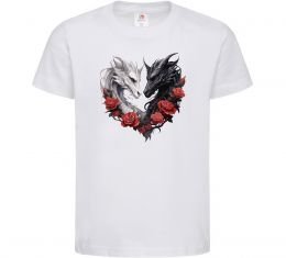 Детская футболка Чорний та білий дракони в трояндах