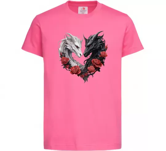 Детская футболка Чорний та білий дракони в трояндах Ярко-розовый фото