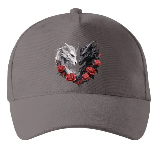 Кепка Чорний та білий дракони в трояндах Серый фото