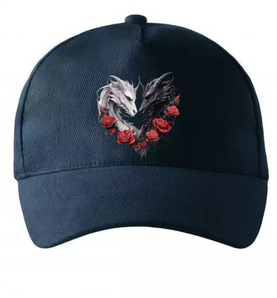 Кепка Чорний та білий дракони в трояндах Темно-синій фото