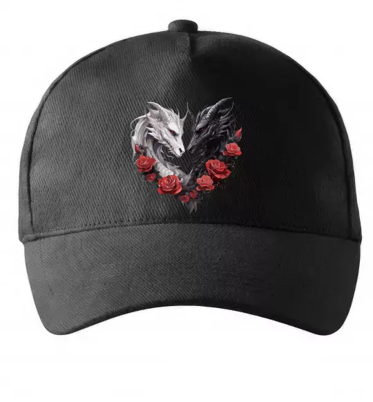 Кепка Чорний та білий дракони в трояндах Чорний фото
