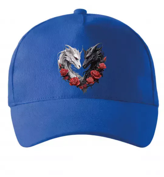 Кепка Чорний та білий дракони в трояндах Яскраво-синій фото