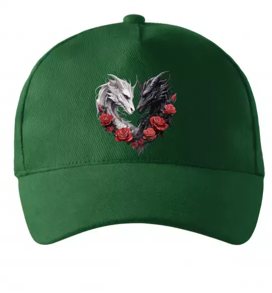 Кепка Чорний та білий дракони в трояндах Темно-зелений фото