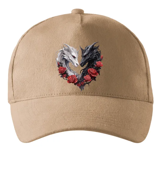 Кепка Чорний та білий дракони в трояндах Пісочний фото