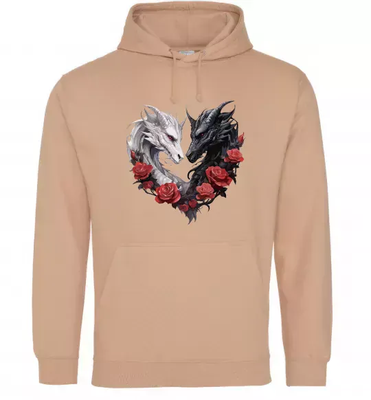 Женская толстовка (худи) Чорний та білий дракони в трояндах Песочный фото