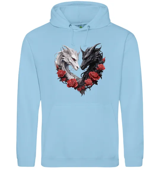 Женская толстовка (худи) Чорний та білий дракони в трояндах Голубой фото
