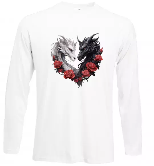 Лонгслів Чорний та білий дракони в трояндах Білий фото