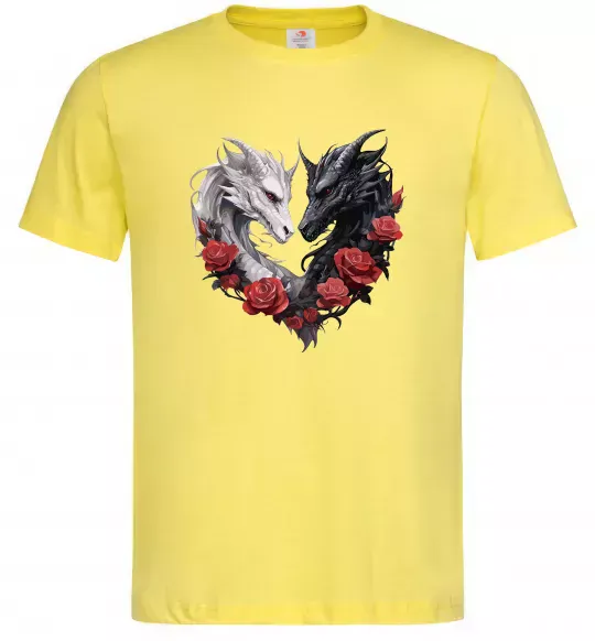 Мужская футболка Чорний та білий дракони в трояндах Лимонный фото