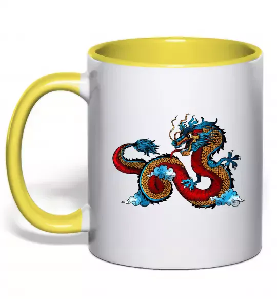 Чашка з кольоровою ручкою Китайський дракон Сонячно жовтий фото
