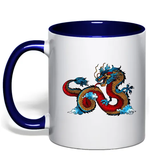 Чашка з кольоровою ручкою Китайський дракон Глибокий темно-синій фото