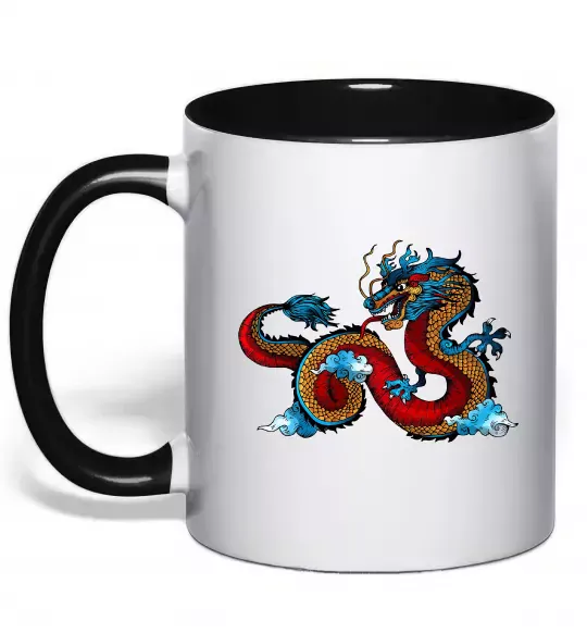 Чашка з кольоровою ручкою Китайський дракон Чорний фото
