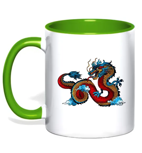 Чашка с цветной ручкой Китайський дракон Лаймовый фото