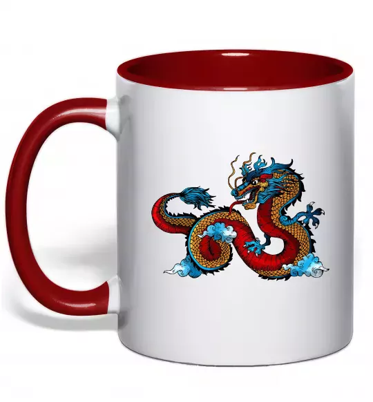 Чашка з кольоровою ручкою Китайський дракон Червоний фото