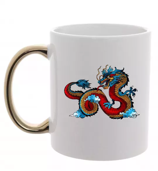 Чашка з кольоровою ручкою Китайський дракон Золото фото