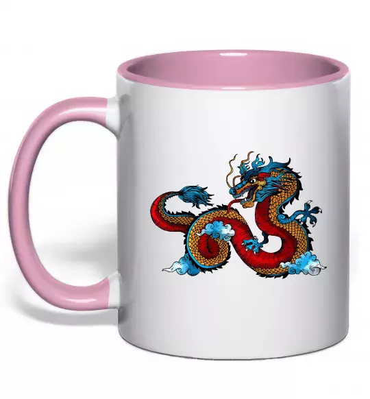 Чашка з кольоровою ручкою Китайський дракон Ніжно рожевий фото