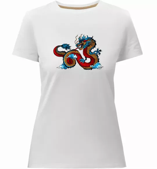 Женская премиум футболка Китайський дракон Белый фото