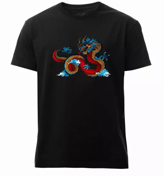 Мужская премиум футболка Китайський дракон Черный фото