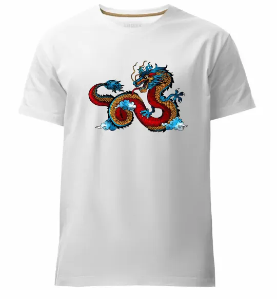 Мужская премиум футболка Китайський дракон Белый фото