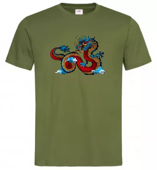 Мужская футболка Китайський дракон Оливковый фото
