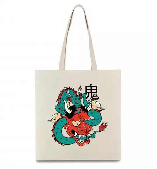 Эко-сумка Дракон самурай Бежевый фото