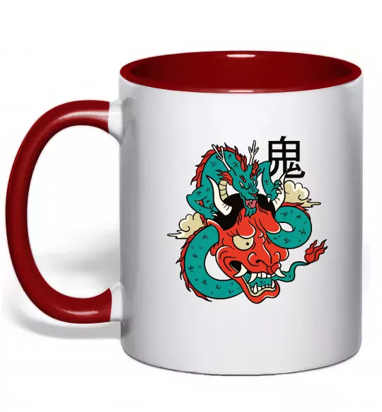 Чашка с цветной ручкой Дракон самурай Красный фото