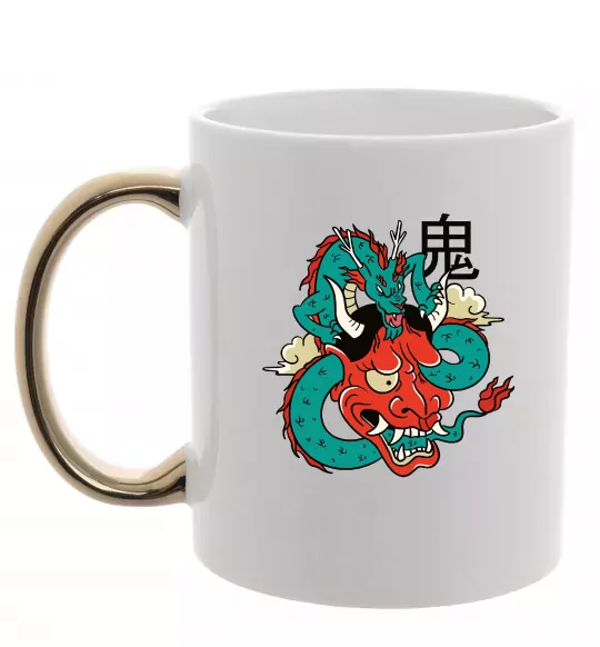 Чашка с цветной ручкой Дракон самурай Золото фото