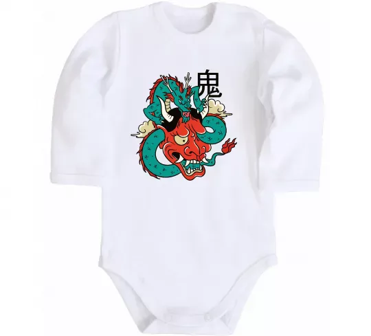 Детский боди Дракон самурай Белый фото