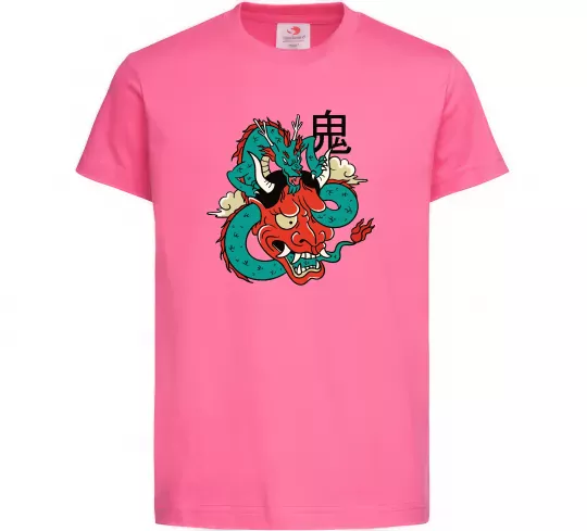 Детская футболка Дракон самурай Ярко-розовый фото