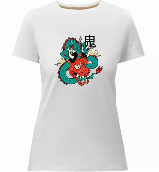 Жіноча преміум футболка Дракон самурай Білий фото