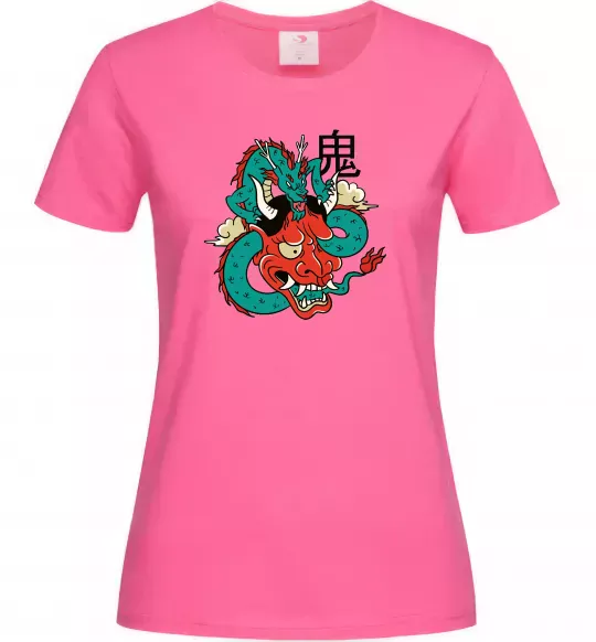 Женская футболка Дракон самурай Ярко-розовый фото