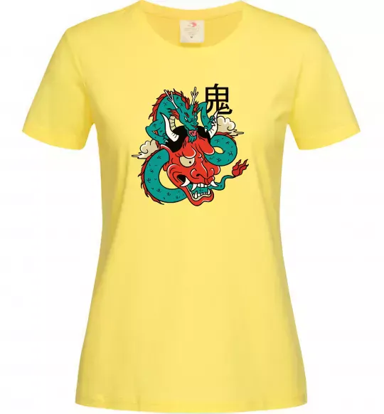 Женская футболка Дракон самурай Лимонный фото