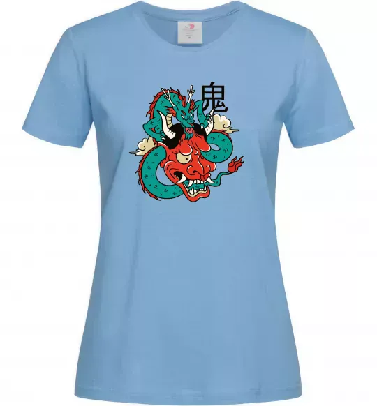 Женская футболка Дракон самурай Голубой фото