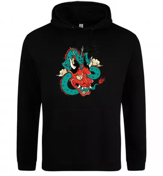 Мужская толстовка (худи) Дракон самурай Черный фото