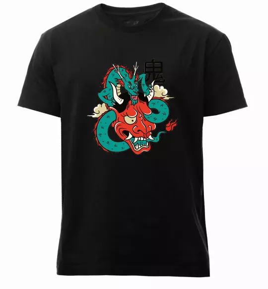 Мужская премиум футболка Дракон самурай Черный фото
