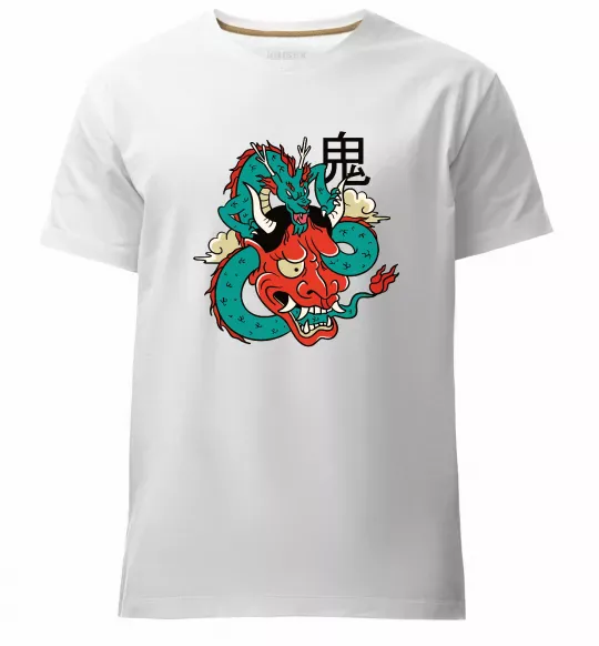 Мужская премиум футболка Дракон самурай Белый фото