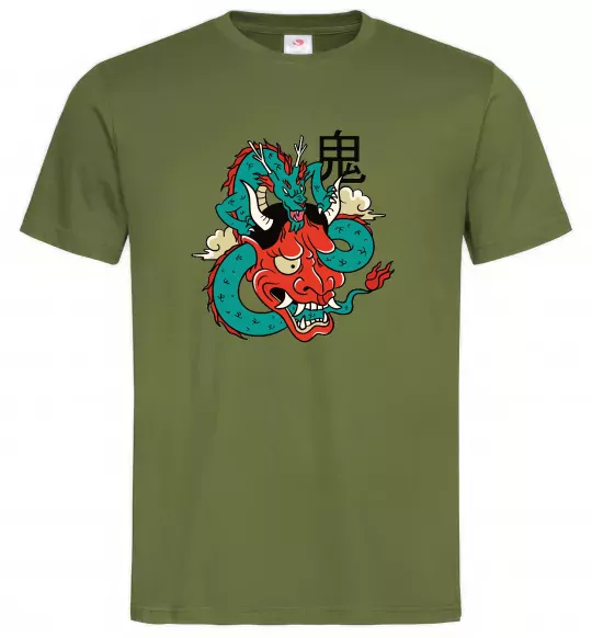 Мужская футболка Дракон самурай Оливковый фото