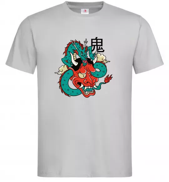 Мужская футболка Дракон самурай Серый фото