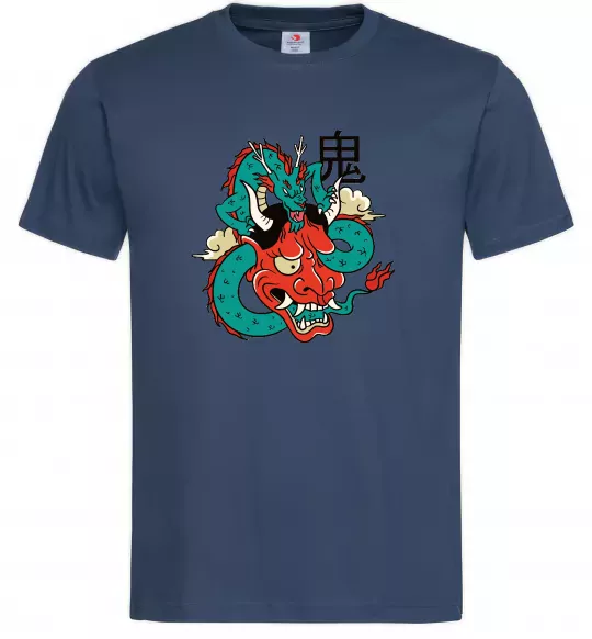 Мужская футболка Дракон самурай Темно-синий фото