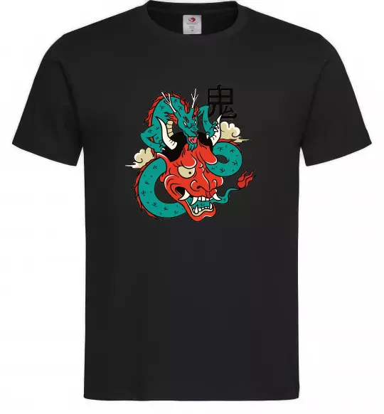 Мужская футболка Дракон самурай Черный фото