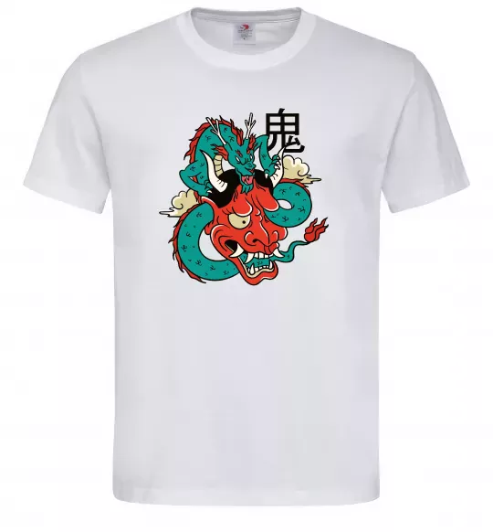 Мужская футболка Дракон самурай Белый фото