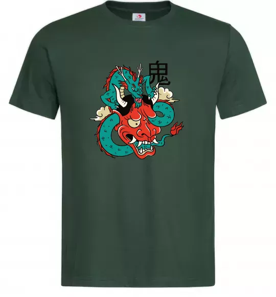 Мужская футболка Дракон самурай Темно-зеленый фото