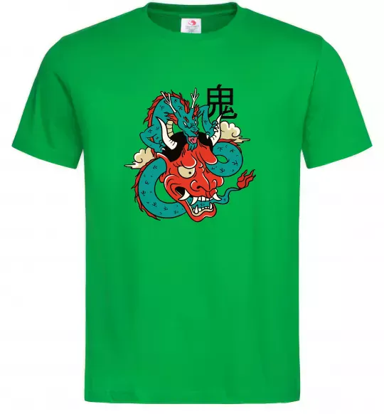 Мужская футболка Дракон самурай Зеленый фото